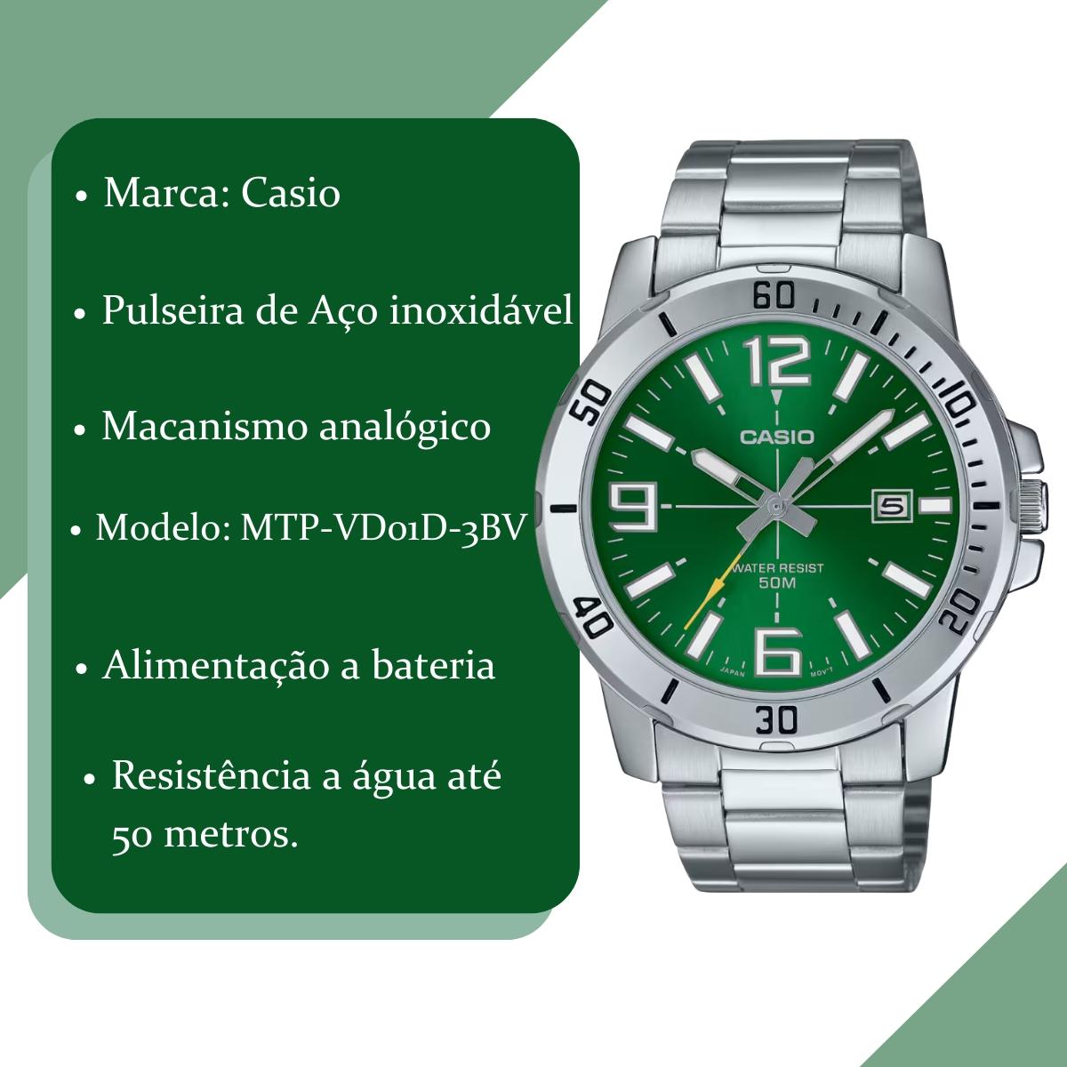 Relógio Casio Masculino Fundo Verde MTP-VD01D-3BV