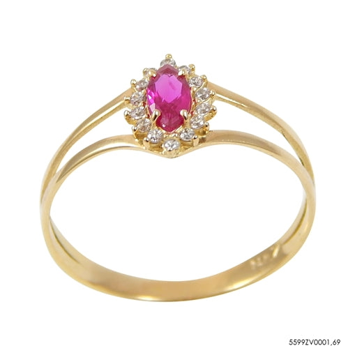 Anel com Pedra e Contorno Cravejado Ouro 18k