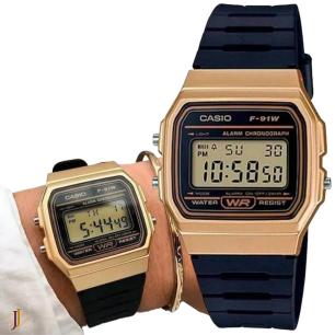 Relógio Casio Vintage Preto/Dourado F91WM-9ADF